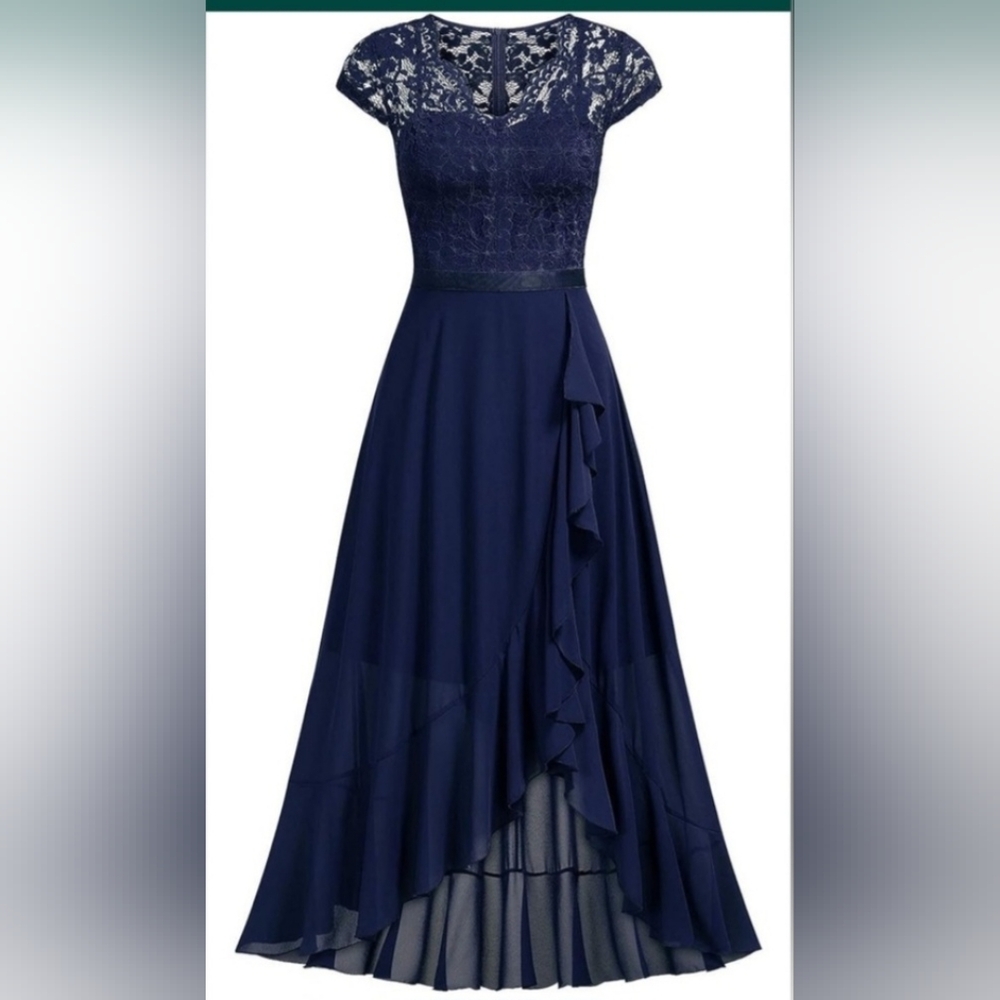 Miusol Navy Blue Lace and Chiffon Formal Dress Size L